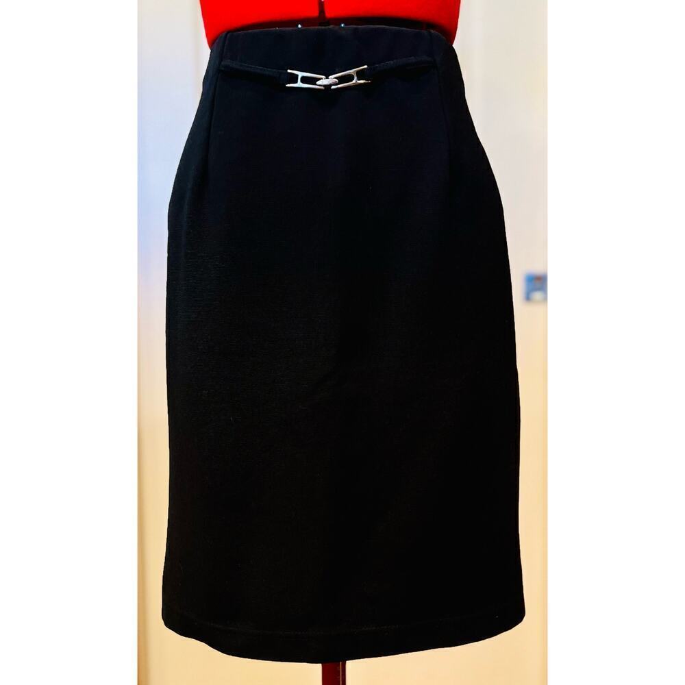 Briggs New York Black Stretch Pencil Skirt with faux belt - Size M